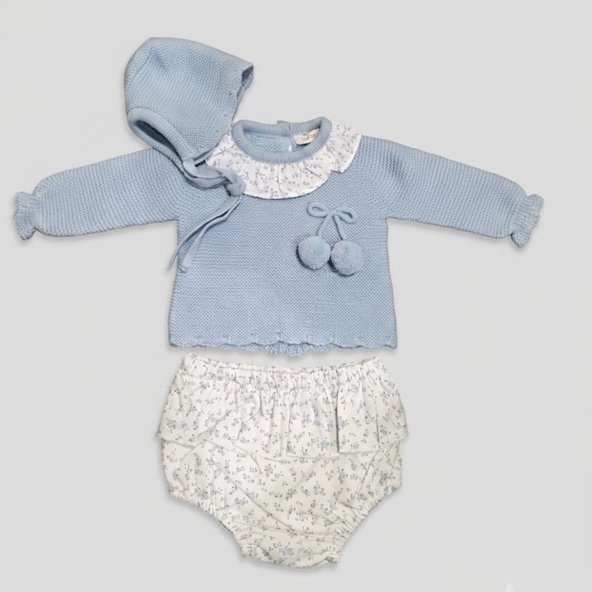 Tony Bambino Blue Pompom 3pc Set Size 1m
