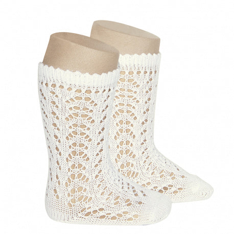Condor Knee High Perle Openwork Socks Cream