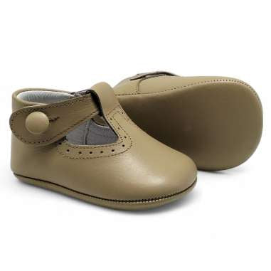 Cocoboxi Leather Button Pram Shoe Camel
