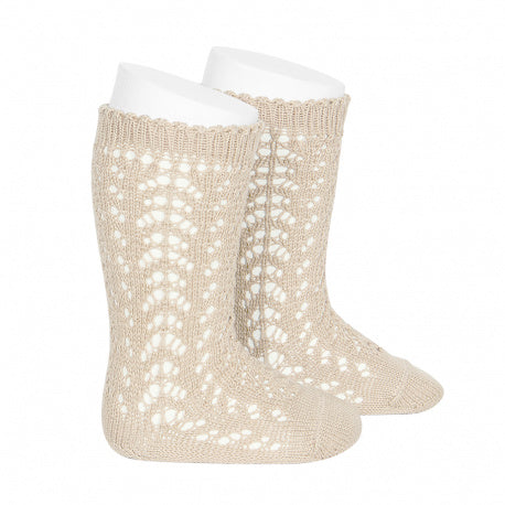 Condor Knee High Perle Openwork Socks Linen