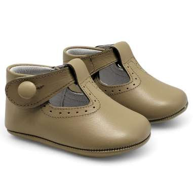 Cocoboxi Leather Button Pram Shoe Camel