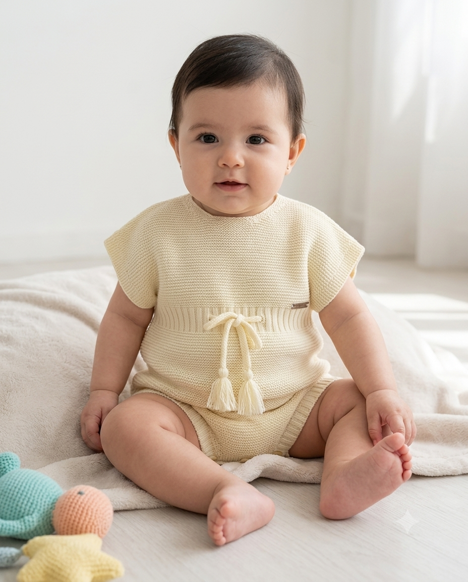 Condor Butter Yellow Knit Romper 3-6m