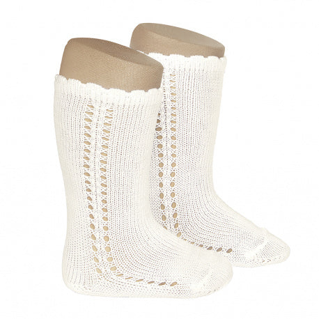 Condor Knee High Side Openwork Socks Cream