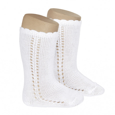 Condor Knee High Side Openwork Socks White